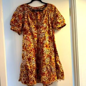 Anthropologie Pilcro short sleeve size L dress, 36”,  brown/yellow flower print